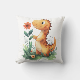 Niedlich Gelber Dinosaurier Holen einer Blume Kissen