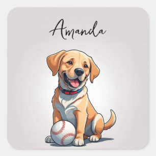 Niedlich-gelbes Baseball-Labrador Quadratischer Aufkleber