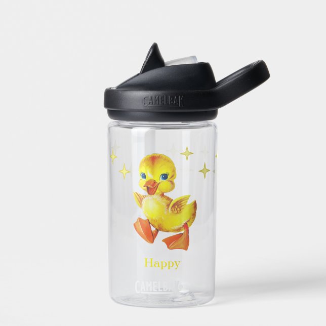 Niedlich-gelbes Happy Duckling und Stars Trinkflasche (Links)