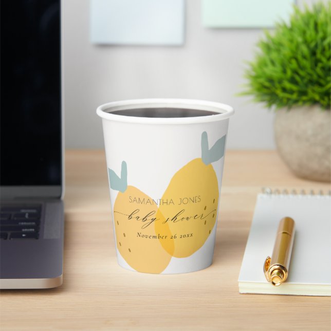 Niedlich-gelbes Zitronenfrucht-Zitrusfrüchtedusche Pappbecher (InSitu)