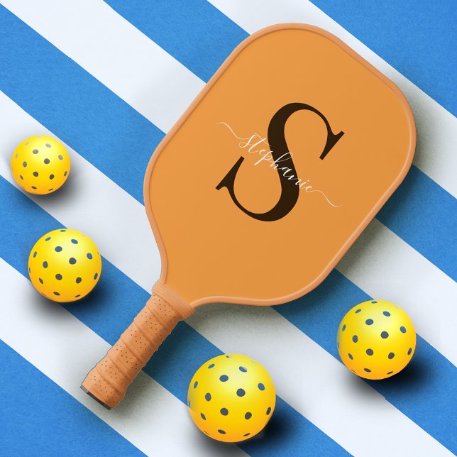 Niedlich Gelborange Monogramm Initial + Name Pickleball Schläger (Von Creator hochgeladen)