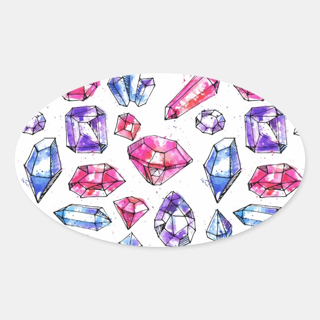 Niedlich Gem Muster Ovaler Aufkleber (Vorderseite)
