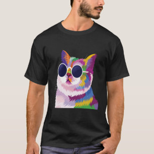 Niedlich Geometrische Katzenfarbe Pop Artistic Ki T-Shirt