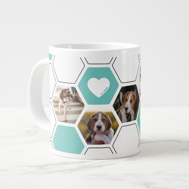 Niedlich Geometrisches Heart Paw Aquamarin Hund Fo Jumbo-Tasse (Vorderseite Links)