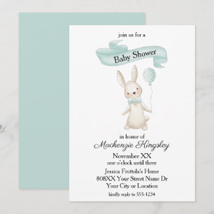 Niedlich gepolstertes Bunny mit Aquamariner Balloo Einladung