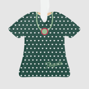 Niedlich gepunktetes weißes Herz über grünes Kleid Ornament