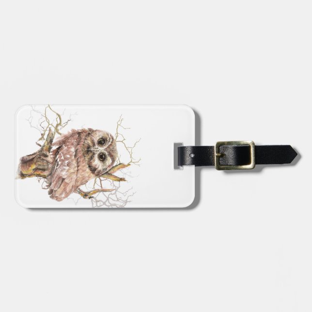 Niedlich gesägtes Weißes Owl, Bird Gepäckanhänger (Vorderseite horizontal)