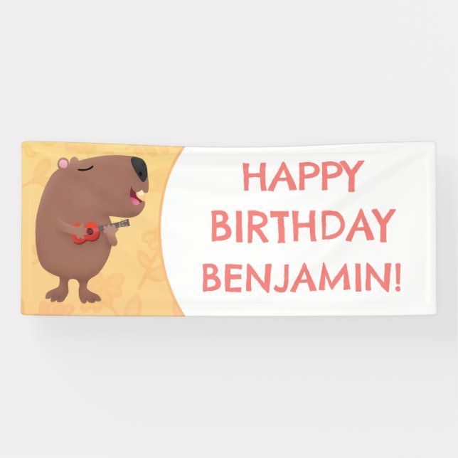 Niedlich gesang Capybara personalisierter Geburtst Banner (Horizontal)