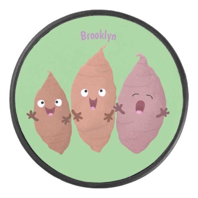 Niedlich gesang Süßkartoffeln Cartoon Gemüse Eishockey Puck (Vorderseite)