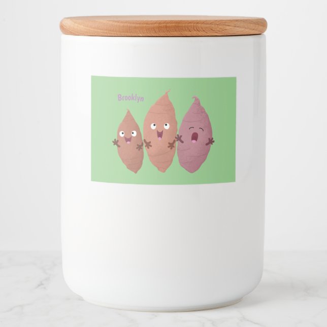 Niedlich gesang Süßkartoffeln Cartoon Gemüse Lebensmitteletikett (Vorderseite)