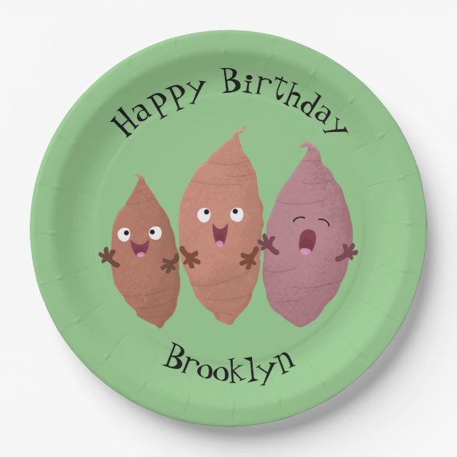 Niedlich gesang Süßkartoffeln Cartoon Gemüse Pappteller (Vorderseite)