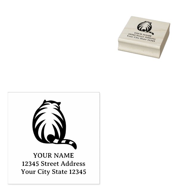 Niedlich gestreiftes Katzenlogo aus Holz Rücksende Gummistempel (Stempel)