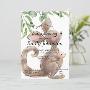 Niedlich gestrichene Kangaroo Gender Neutral Baby Einladung