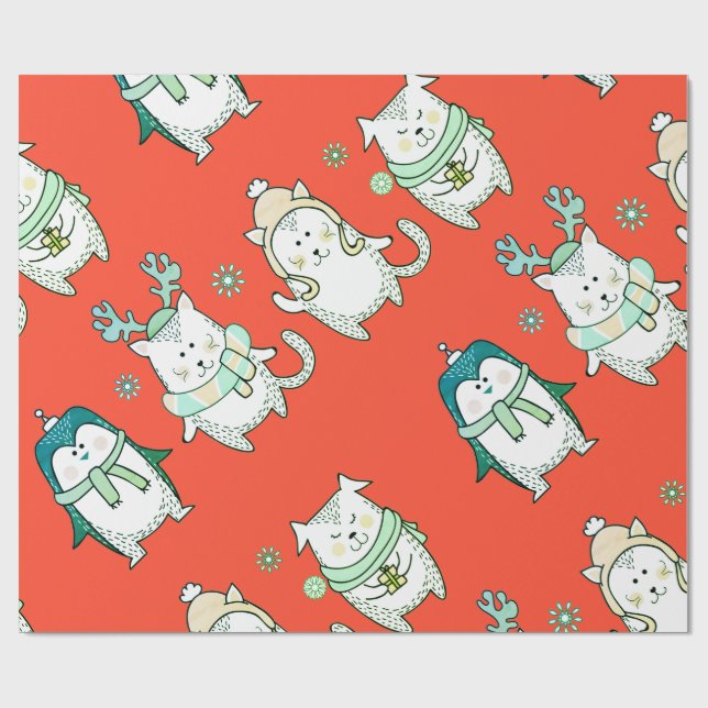 NIEDLICH GEZEICHNET TIERCHRISTMAS GESCHENKPAPIER (Flach)