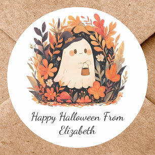 Niedlich Ghost Autumn Floral Halloween Custom Mess Runder Aufkleber