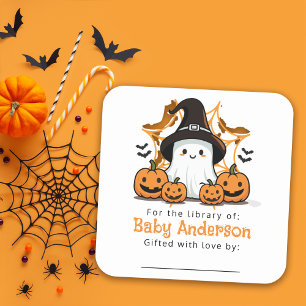 Niedlich Ghost Baby Dusche Buchzeichen Quadratischer Aufkleber