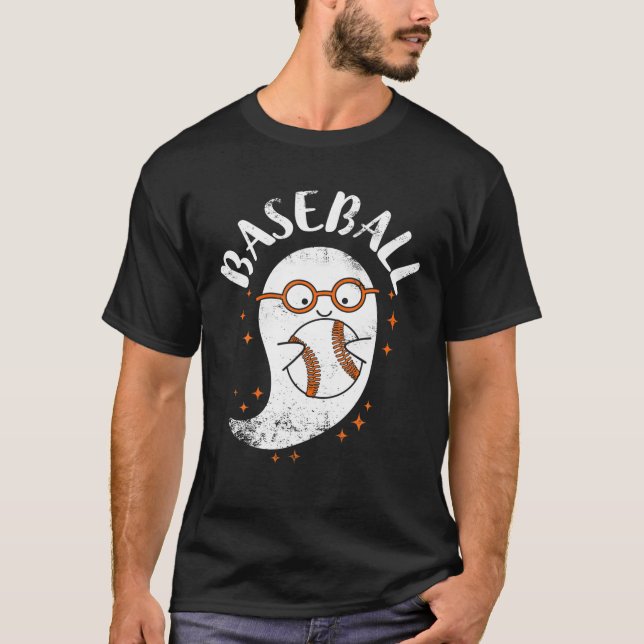 Niedlich Ghost Baseball Funny Baseball Halloween 2 T-Shirt (Vorderseite)