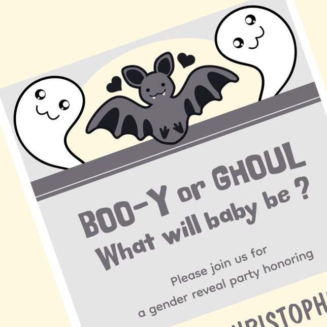 Niedlich Ghost Bat Halloween Genderenthüllung Einladung (Cute-Ghost-Bat-Hallowee-gender-reveal-Invitation-1)