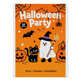 Niedlich Ghost Black Cat Halloween-Party Poster