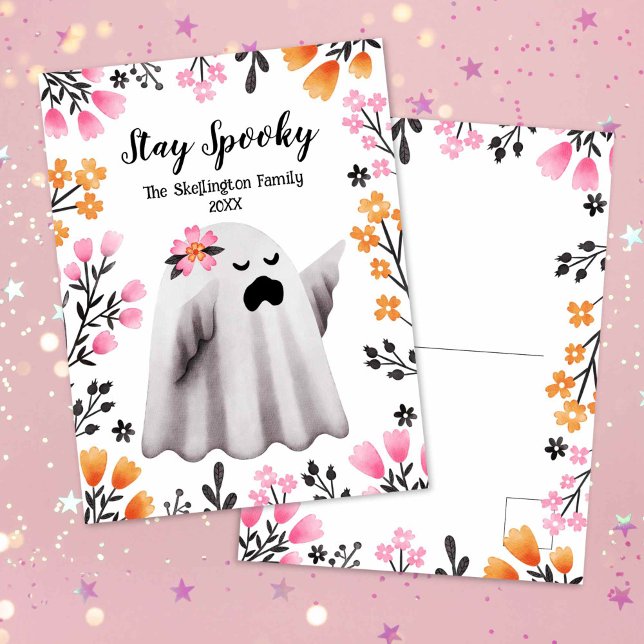 Niedlich Ghost Bleibe Spooky Halloween Postkarte (Cute Ghost Stay Spooky Halloween Postcard)