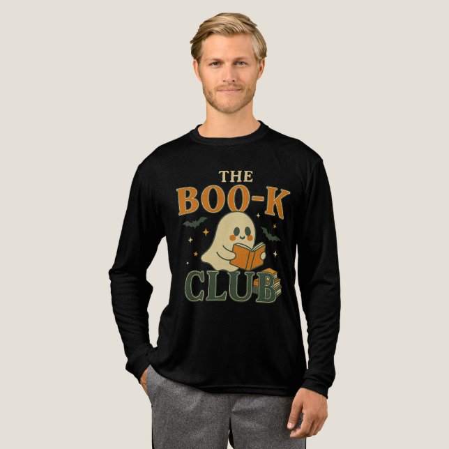 Niedlich Ghost Boo-k Club Halloween Buchliebhaber Tri-Blend Shirt (Volle Vorderseite)