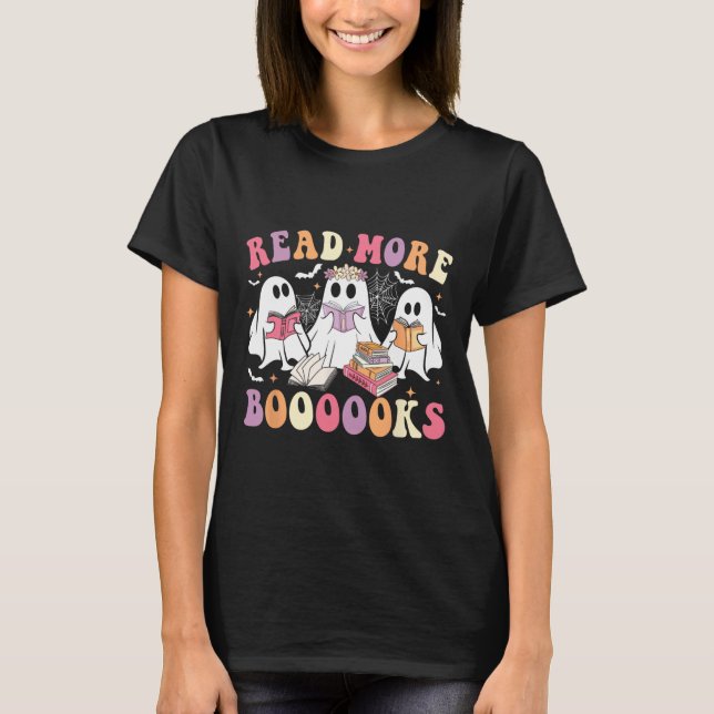 Niedlich Ghost Book Read more Bücher Funny Teacher T-Shirt (Vorderseite)