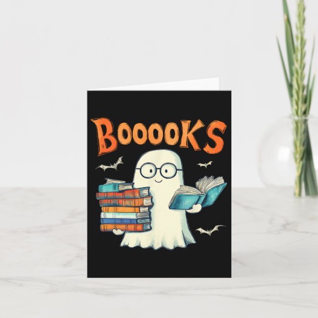 Niedlich Ghost Book Reading Booooks Halloween Lehr Karte (Vorderseite)