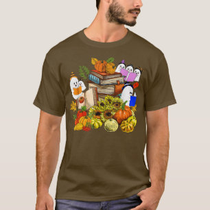 Niedlich Ghost Book Reading Lover Pumpkins Sunflow T-Shirt