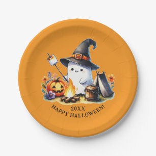 Niedlich Ghost Camping Happy Halloween Orange Pappteller