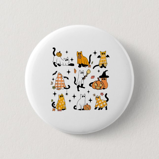 Niedlich Ghost Cat Funny Halloween Outfit Kostüme  Button (Vorderseite)