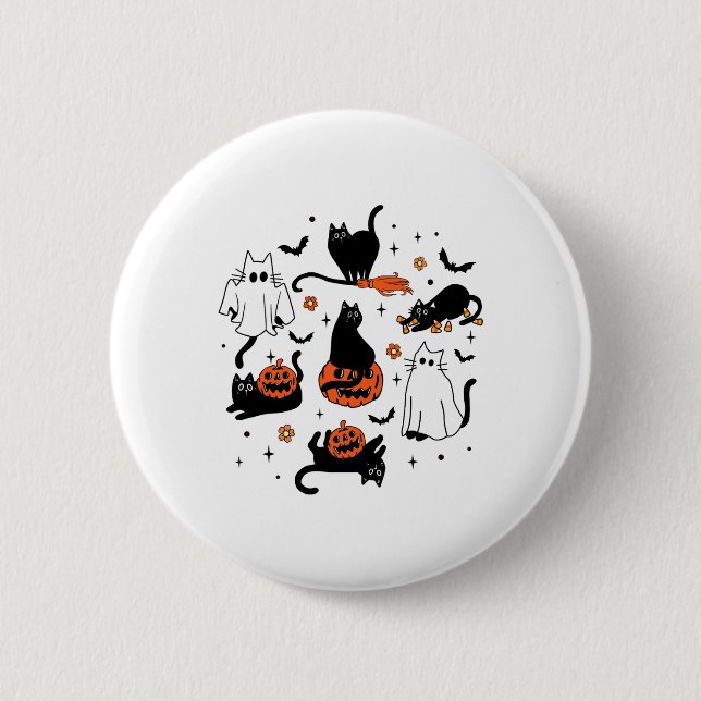 Niedlich Ghost Cat Funny Halloween Outfit Kostüme  Button (Vorderseite)