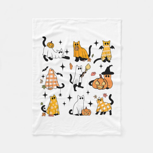 Niedlich Ghost Cat Funny Halloween Outfit Kostüme  Fleecedecke (Vorderseite)