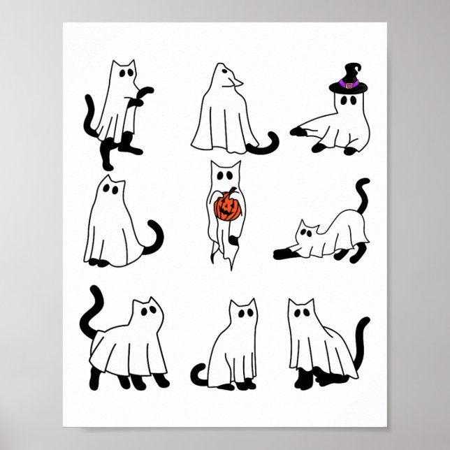 Niedlich Ghost Cat Funny Halloween Outfit Kostüme  Poster (Vorne)