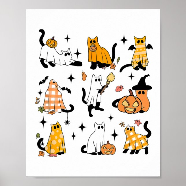 Niedlich Ghost Cat Funny Halloween Outfit Kostüme  Poster (Vorne)