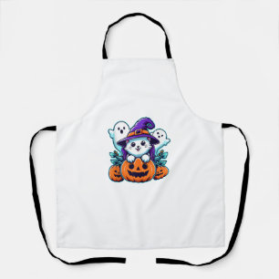 Niedlich Ghost Cat Hexenhut Pumpkin Halloween Cat Schürze