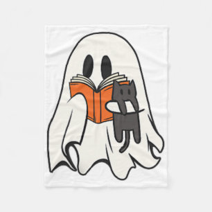 Niedlich Ghost Cat Lesen Buch Spooky Jahreszeit Ha Fleecedecke