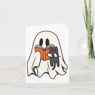 Niedlich Ghost Cat Lesen Buch Spooky Jahreszeit Ha Karte