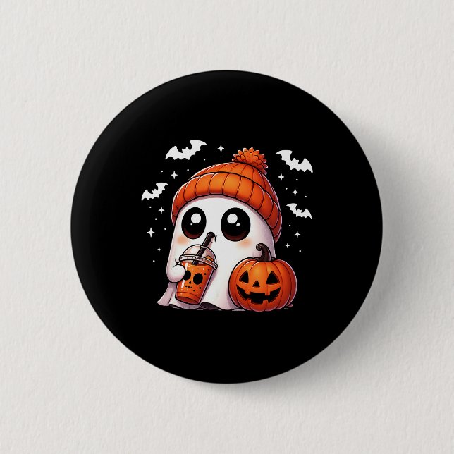 Niedlich Ghost Coffee Lover Halloween Ghost Pumpki Button (Vorderseite)