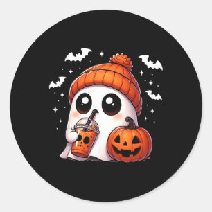 Niedlich Ghost Coffee Lover Halloween Ghost Pumpki Runder Aufkleber