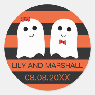 Niedlich Ghost Couple Halloween-Hochzeitsticker-Si Runder Aufkleber