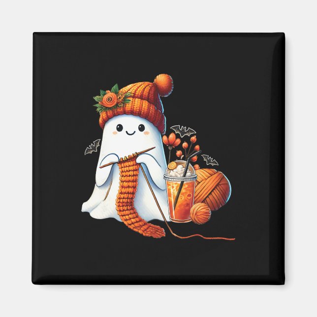 Niedlich Ghost Crochet Knitting Liebhaber Hallowee Magnet (Vorne)