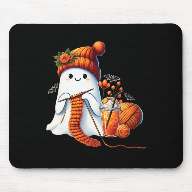 Niedlich Ghost Crochet Knitting Liebhaber Hallowee Mousepad (Vorne)