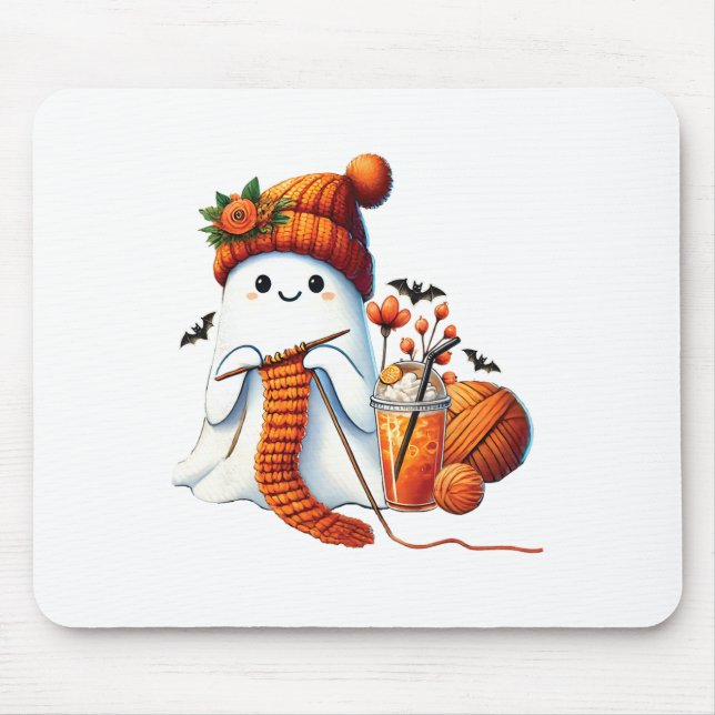 Niedlich Ghost Crochet Knitting Liebhaber Hallowee Mousepad (Vorne)