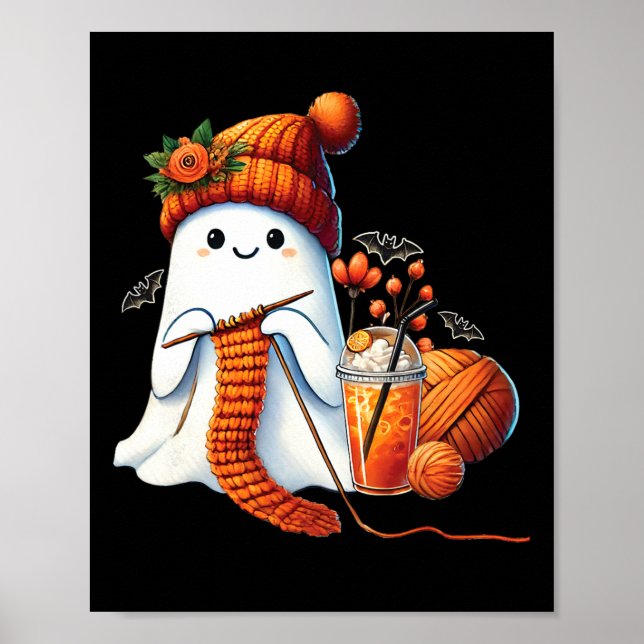 Niedlich Ghost Crochet Knitting Liebhaber Hallowee Poster (Vorne)