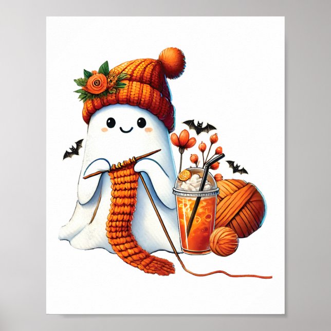 Niedlich Ghost Crochet Knitting Liebhaber Hallowee Poster (Vorne)
