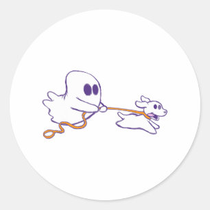 Niedlich Ghost Dog Walker Graphic Halloween Kostüm Runder Aufkleber