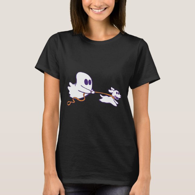 Niedlich Ghost Dog Walker Graphic Halloween Kostüm T-Shirt (Vorderseite)