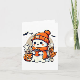 Niedlich Ghost Drink Coffee Women Halloween Kawaii Karte