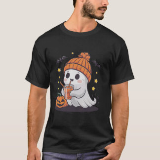 Niedlich Ghost Drink Kaffee Funny Pumpkin Kostüm T T-Shirt