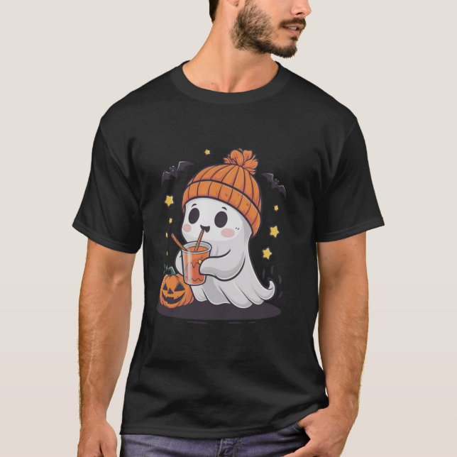 Niedlich Ghost Drink Kaffee Funny Pumpkin Kostüm T T-Shirt (Vorderseite)